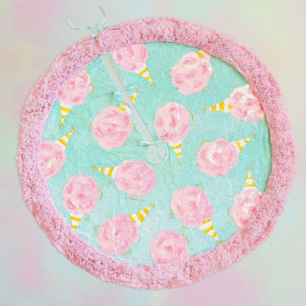 Stephen Brown’s Glitter Ville Cotton Candy Christmas Tree Skirt BNWT